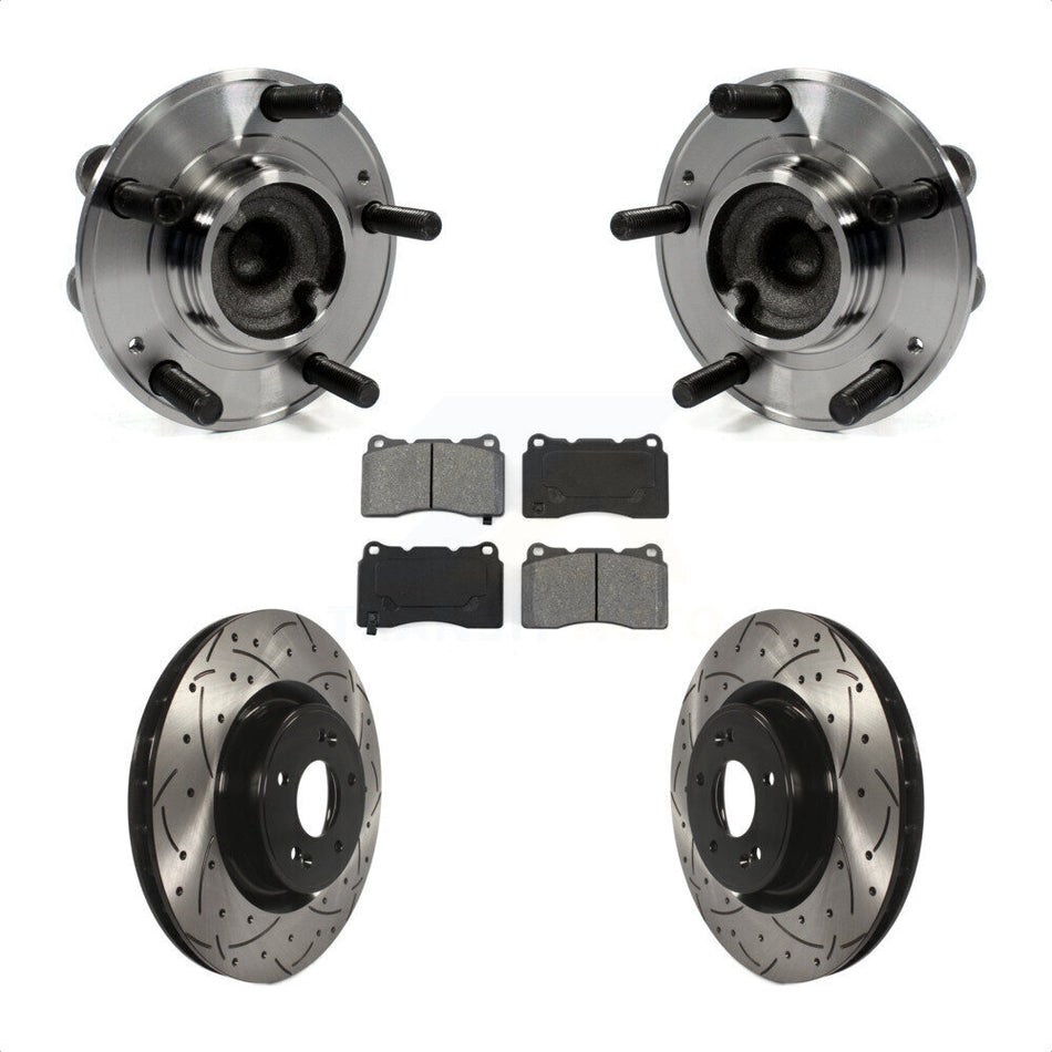 Front Hub Bearing Assembly With Coated Drilled Slotted Disc Brake Rotors And Semi-Metallic Pads Kit For Hyundai Genesis Coupe KBB-103158
