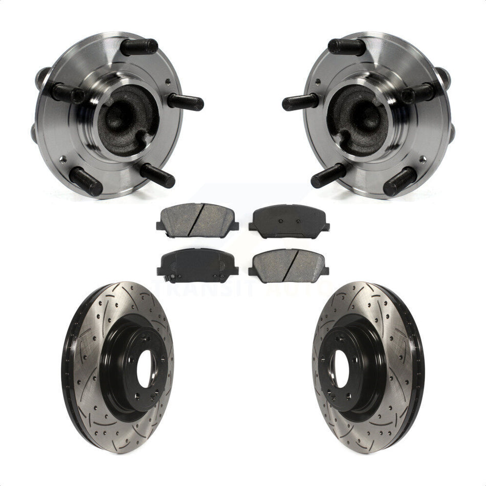 Front Hub Bearing Assembly With Coated Drilled Slotted Disc Brake Rotors And Semi-Metallic Pads Kit For Hyundai Genesis Coupe KBB-103159