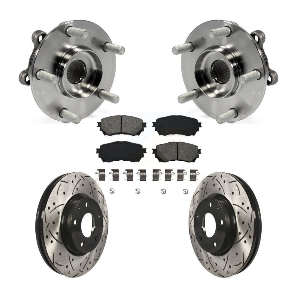 Front Hub Bearing Assembly With Coated Drilled Slotted Disc Brake Rotors And Semi-Metallic Pads Kit For Mazda 6 KBB-103161