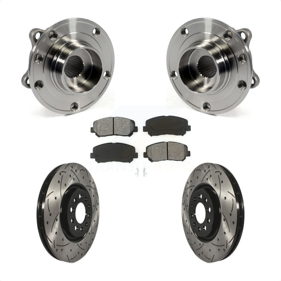 Front Hub Bearing Assembly With Coated Drilled Slotted Disc Brake Rotors And Semi-Metallic Pads Kit For 2015-2017 Chrysler 200 330mm Diameter Rotor KBB-103164