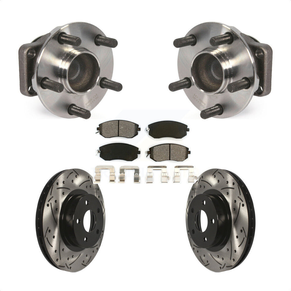 Front Hub Bearing Assembly With Coated Drilled Slotted Disc Brake Rotors And Semi-Metallic Pads Kit For 2013-2016 Scion FR-S Subaru BRZ 277mm Diameter Rotor KBB-103165