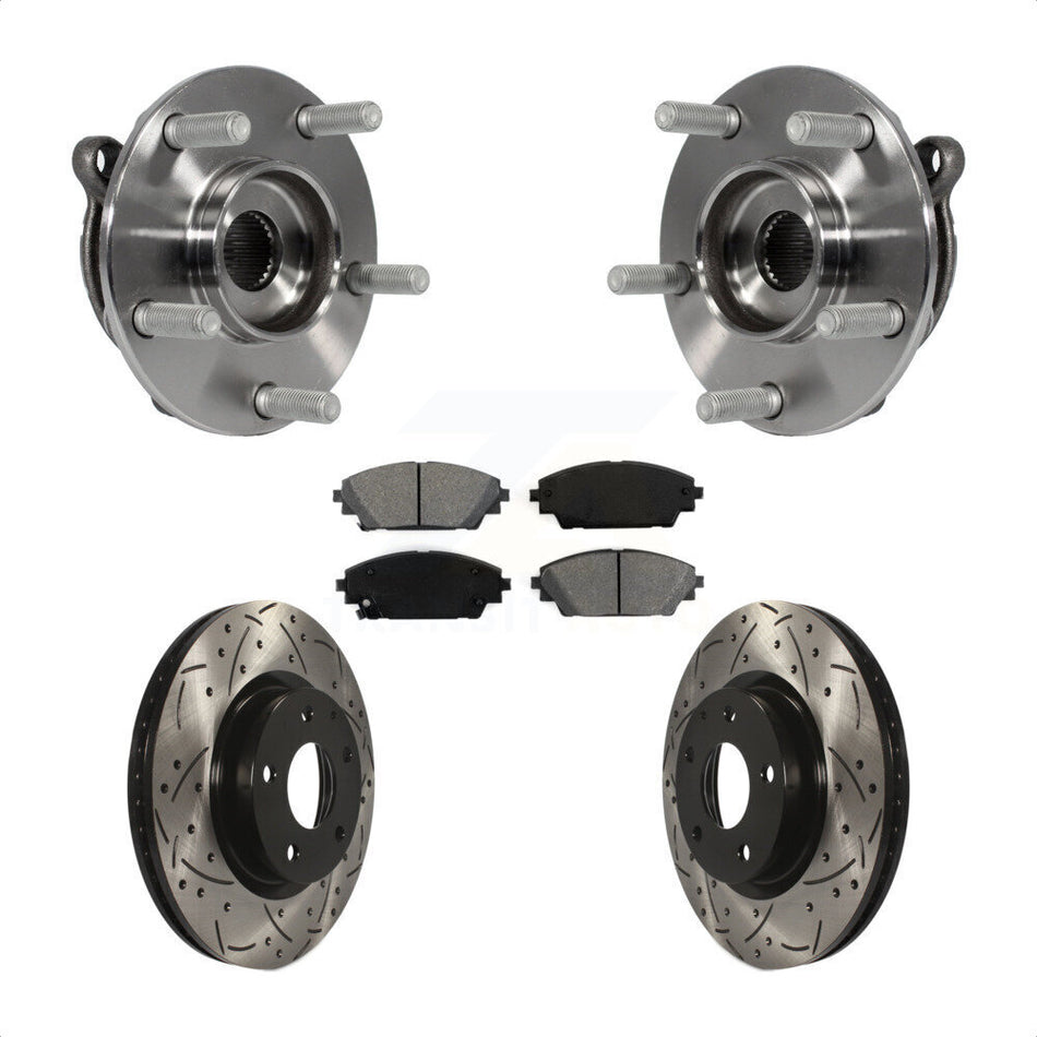 Front Hub Bearing Assembly With Coated Drilled Slotted Disc Brake Rotors And Semi-Metallic Pads Kit For Mazda 3 CX-3 Sport KBB-103168