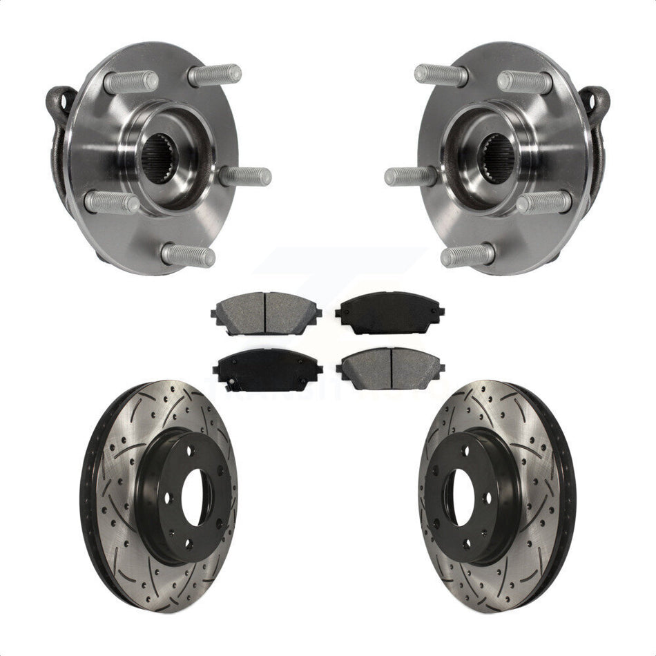 Front Hub Bearing Assembly With Coated Drilled Slotted Disc Brake Rotors And Semi-Metallic Pads Kit For 2016-2021 Mazda CX-3 FWD KBB-103170