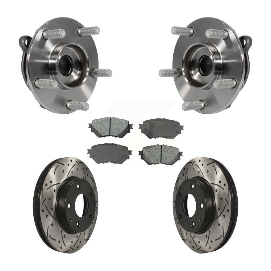 Front Hub Bearing Assembly Coated Drilled Slotted Brake Rotor & Pad Kit For Mazda 3 Sport KBB-103171