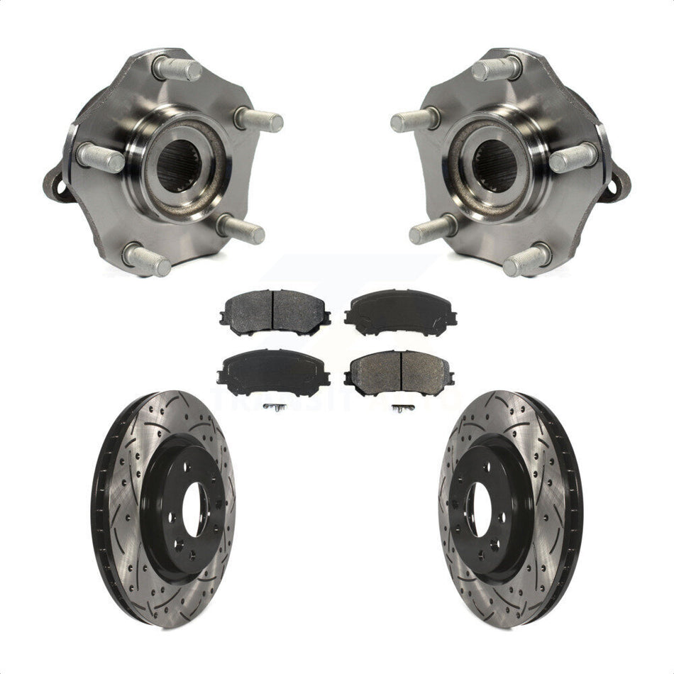 Front Hub Bearing Assembly With Coated Drilled Slotted Disc Brake Rotors And Semi-Metallic Pads Kit For Nissan Rogue Sport Qashqai KBB-103172