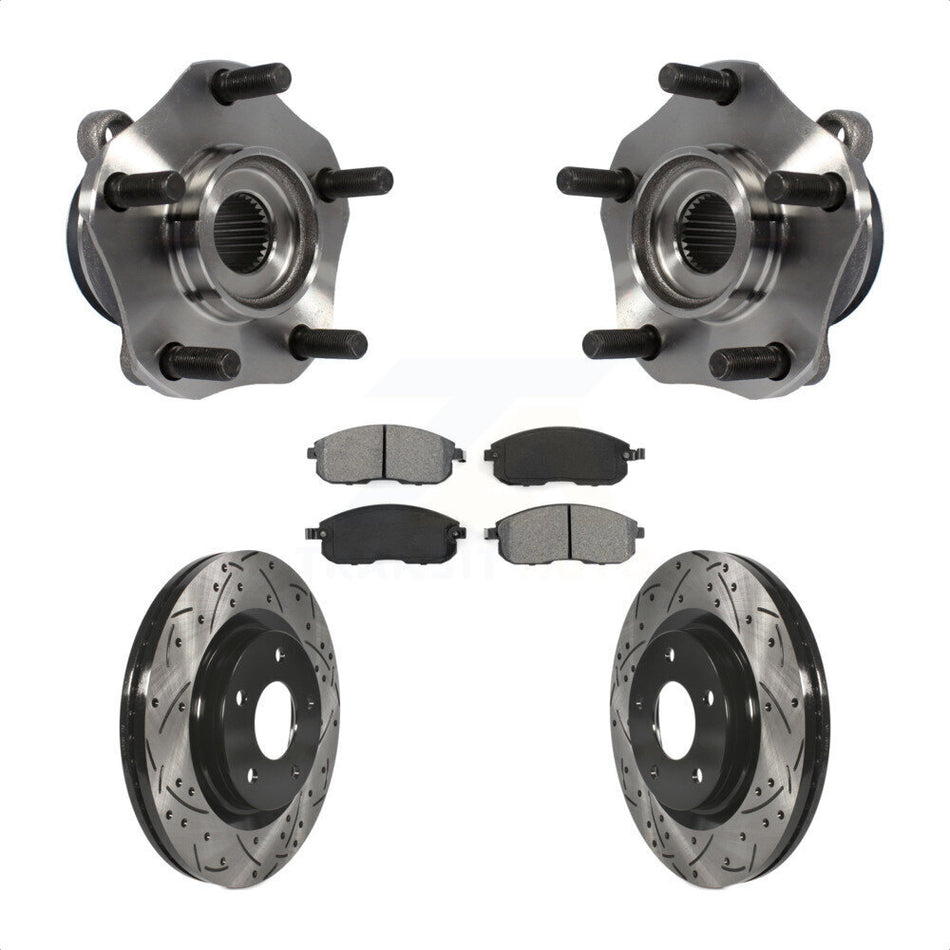 Front Hub Bearing Assembly With Coated Drilled Slotted Disc Brake Rotors And Semi-Metallic Pads Kit For 2017-2019 Nissan Sentra Turbocharged KBB-103174