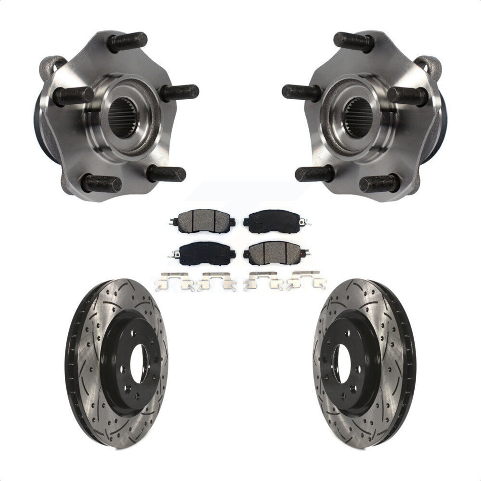 Front Hub Bearing Assembly With Coated Drilled Slotted Disc Brake Rotors And Semi-Metallic Pads Kit For Nissan LEAF KBB-103177