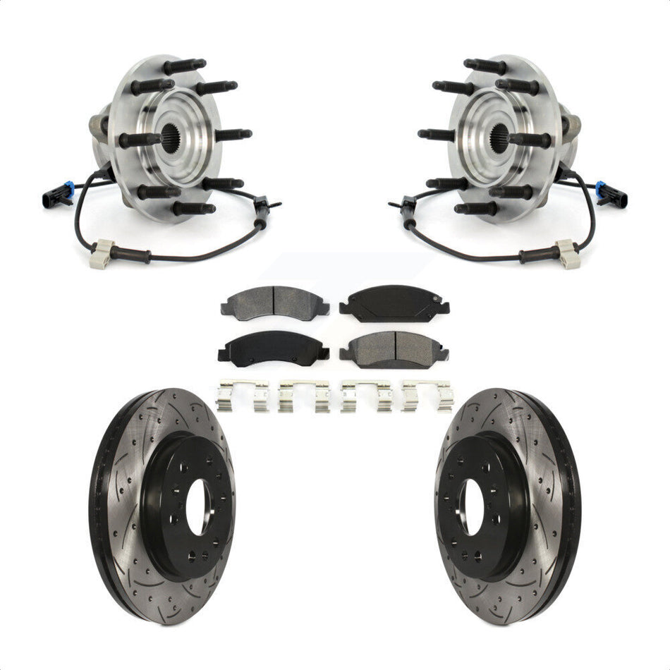 Front Hub Bearing Assembly With Coated Drilled Slotted Disc Brake Rotors And Semi-Metallic Pads Kit For Chevrolet Silverado 1500 GMC Sierra Classic 8 Lug Wheels KBB-103184