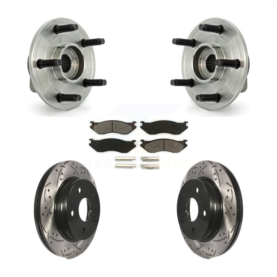 Front Hub Bearing Assembly With Coated Drilled Slotted Disc Brake Rotors And Semi-Metallic Pads Kit For Dodge Ram 1500 5 Lug Wheels KBB-103187