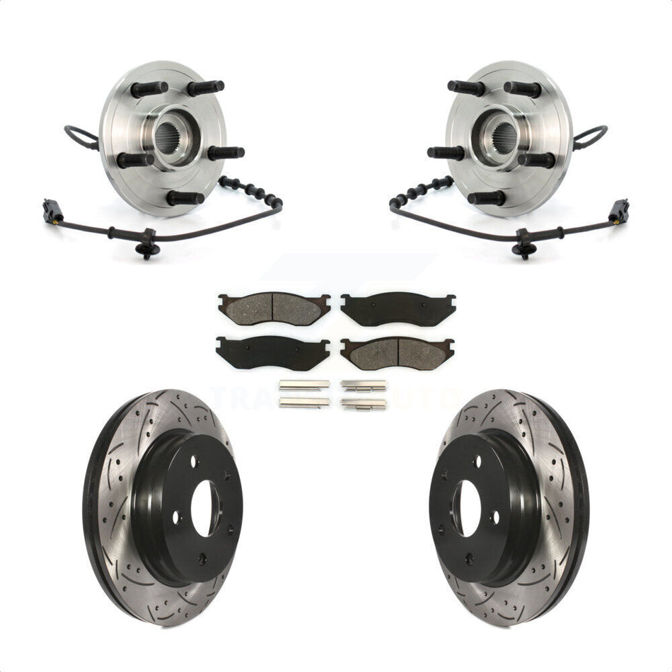 Front Hub Bearing Assembly With Coated Drilled Slotted Disc Brake Rotors And Semi-Metallic Pads Kit For Dodge Ram 1500 KBB-103188