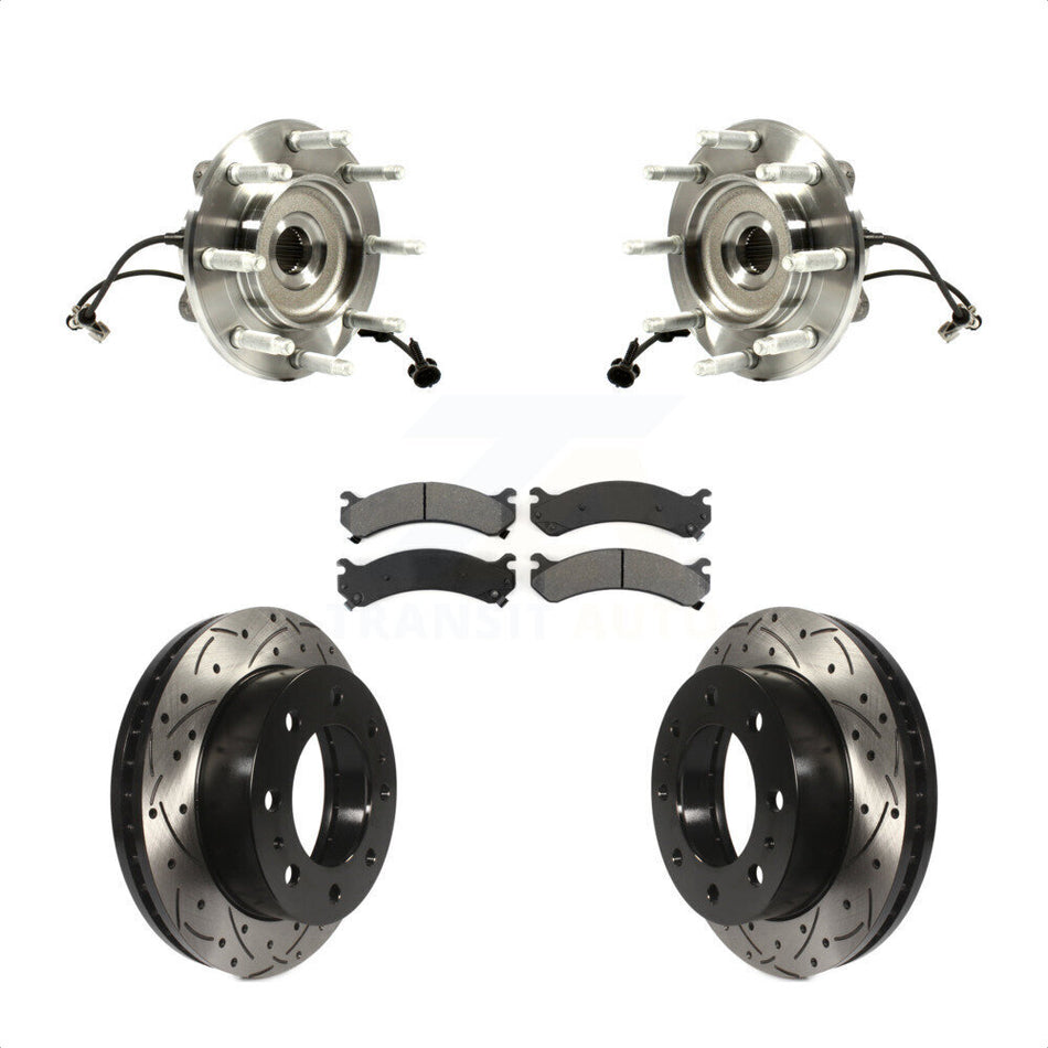 Front Hub Bearing Assembly With Coated Drilled Slotted Disc Brake Rotors And Pads Kit For Chevrolet Silverado 2500 HD GMC Sierra Classic 1500 Suburban Yukon XL Avalanche KBB-103195
