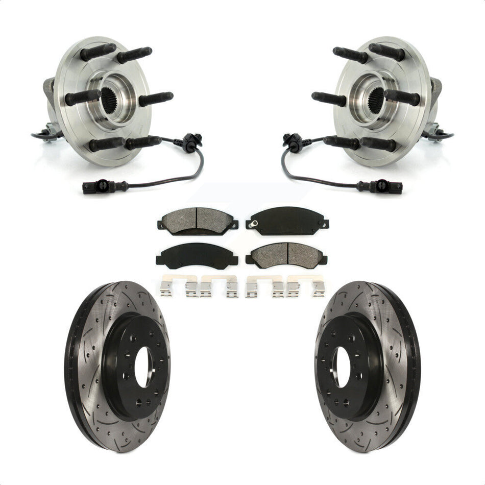 Front Hub Bearing Assembly Coated Drilled Slotted Disc Brake Rotors And Pads Kit For 2007-2007 Chevrolet Tahoe GMC Suburban 1500 Yukon Cadillac Avalanche XL Escalade ESV EXT KBB-103201