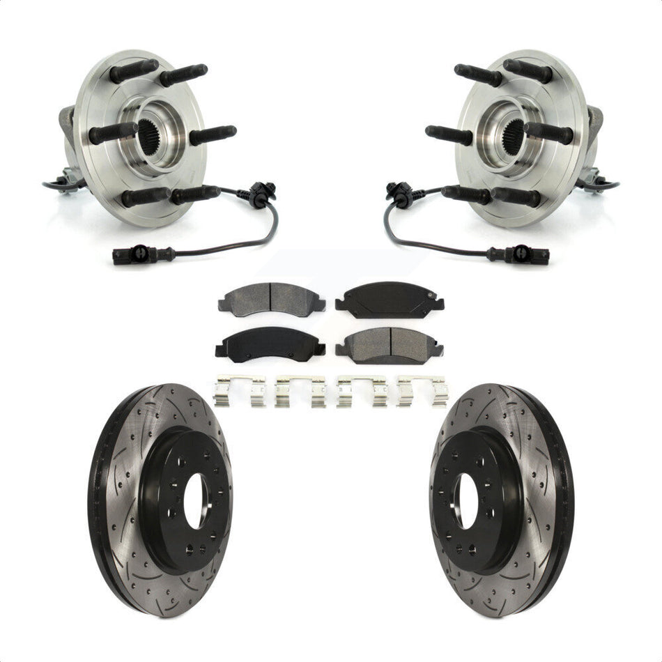 Front Hub Bearing Assembly Coated Drilled Slotted Disc Brake Rotor Pad Kit For Chevrolet Silverado 1500 GMC Sierra Tahoe Suburban Yukon Cadillac XL Avalanche Escalade ESV EXT KBB-103202