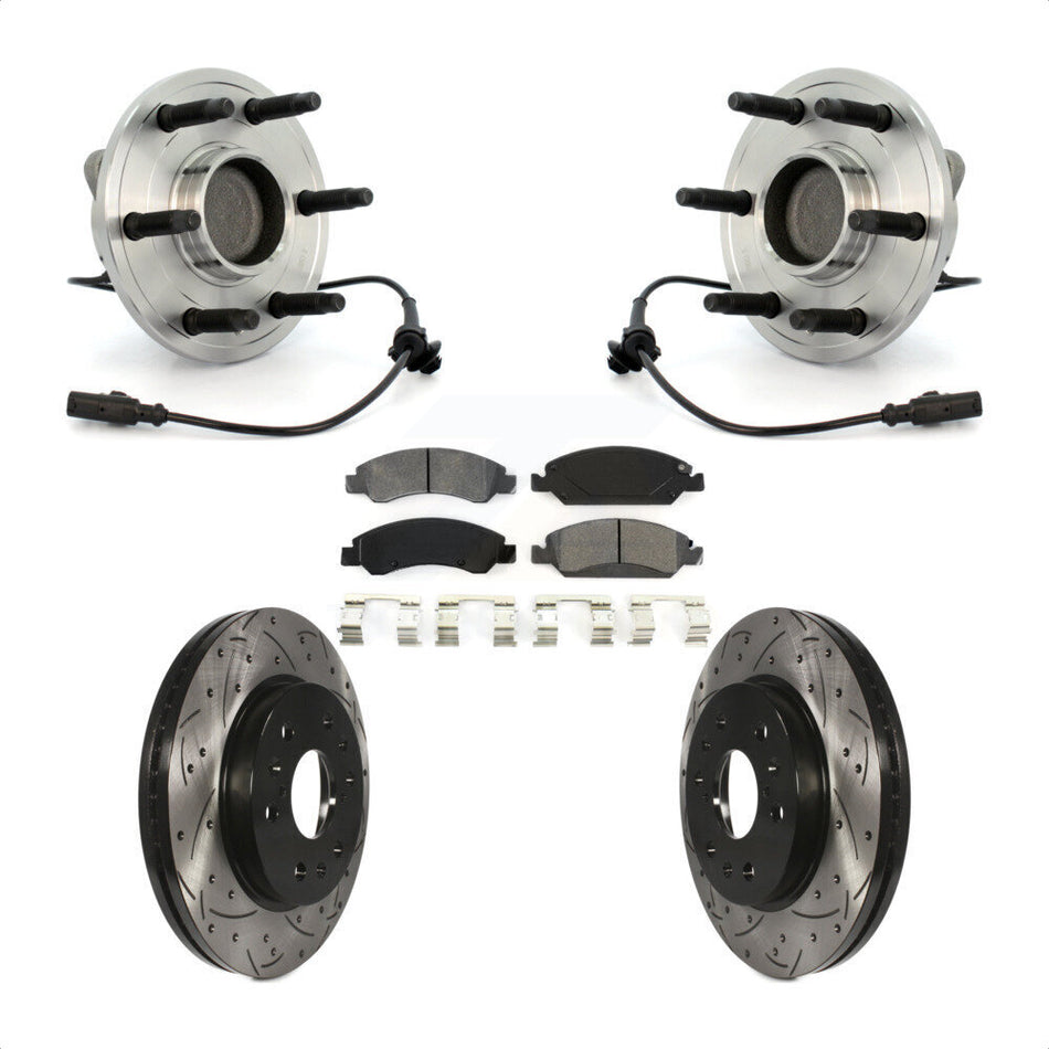 Front Hub Bearing Assembly Coated Drilled Slotted Disc Brake Rotor And Pad Kit For Chevrolet Silverado 1500 GMC Sierra Tahoe Suburban Yukon XL Avalanche Cadillac Escalade ESV KBB-103205