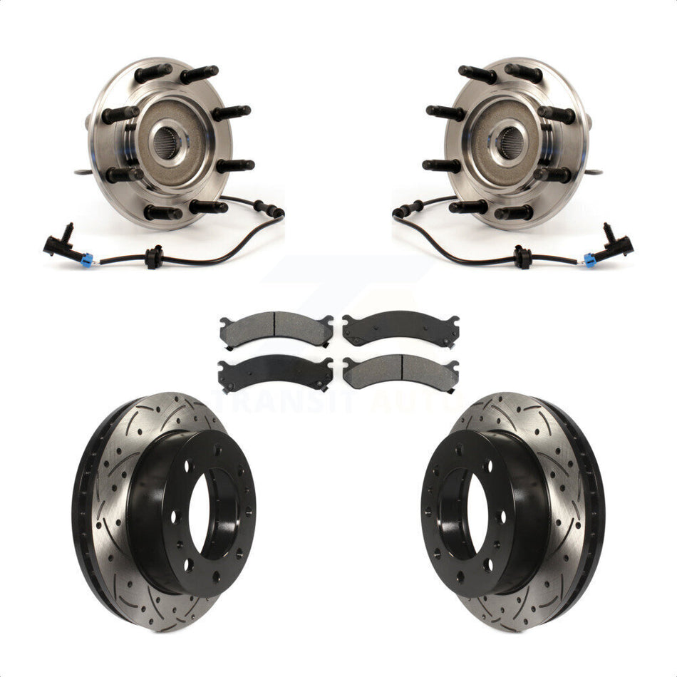 Front Hub Bearing Assembly With Coated Drilled Slotted Disc Brake Rotors And Semi-Metallic Pads Kit For Chevrolet Silverado 2500 HD GMC Sierra Suburban Hummer H2 Yukon XL KBB-103207