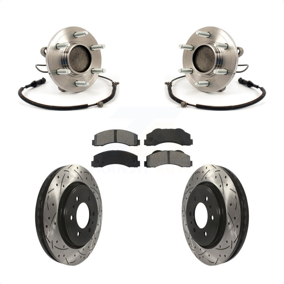Front Hub Bearing Assembly Coated Drilled Slotted Disc Brake Rotors And Semi-Metallic Pads Kit For 2010 Ford F-150 RWD With 6 Lug Wheels Without Heavy Duty Payload Package KBB-103211