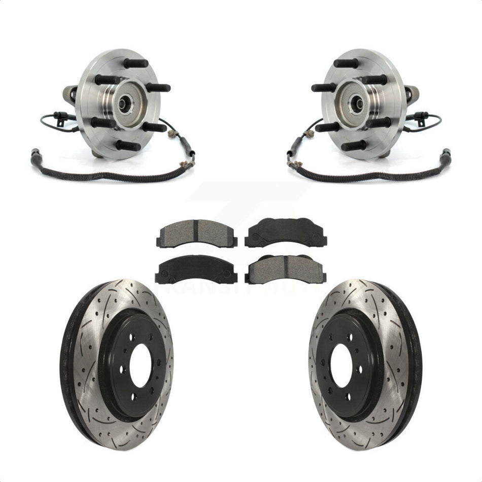 Front Hub Bearing Drilled Slot Brake Rotor Pad Kit For 2010 Ford F-150 FX4 Platinum STX XL XLT King Ranch Lariat with 4WD With 6 Lug Wheels Without Heavy Duty Payload Package KBB-103213