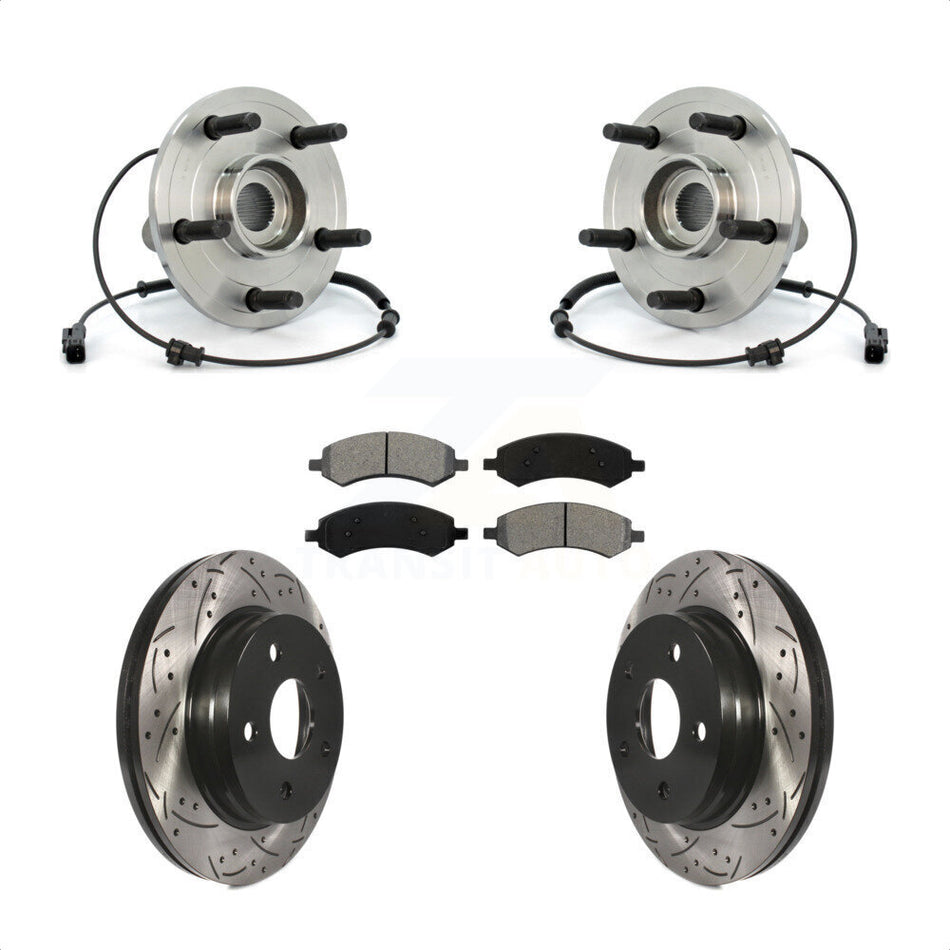 Front Hub Bearing Assembly With Coated Drilled Slotted Disc Brake Rotors And Semi-Metallic Pads Kit For Dodge Ram 1500 KBB-103216