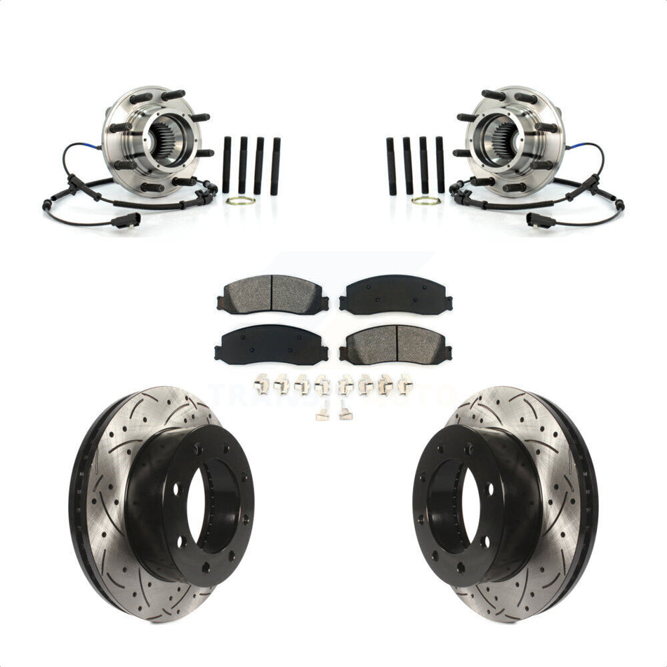 Front Hub Bearing Assembly With Coated Drilled Slotted Disc Brake Rotors And Semi-Metallic Pads Kit For 2012-2012 Ford F-250 Super Duty F-350 Single Rear Wheels 4WD KBB-103218
