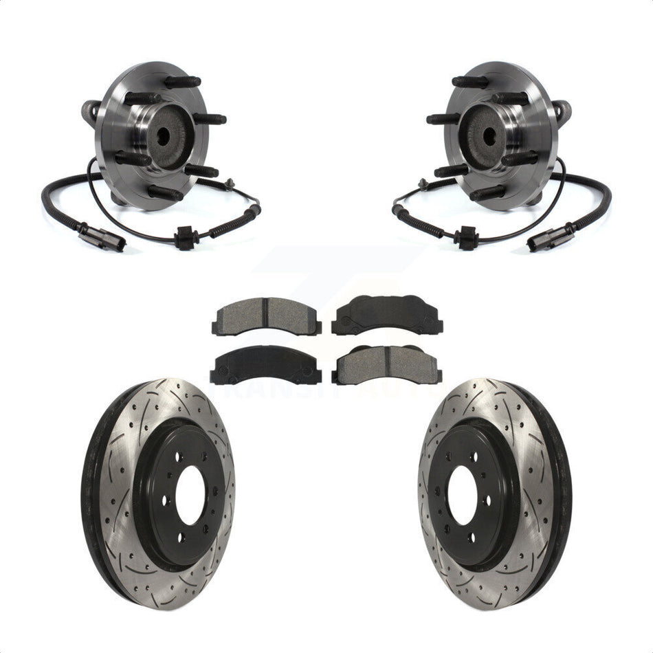 Front Hub Bearing Assembly With Coated Drilled Slotted Disc Brake Rotors And Semi-Metallic Pads Kit For 2011-2014 Ford F-150 Expedition Lincoln Navigator RWD KBB-103225