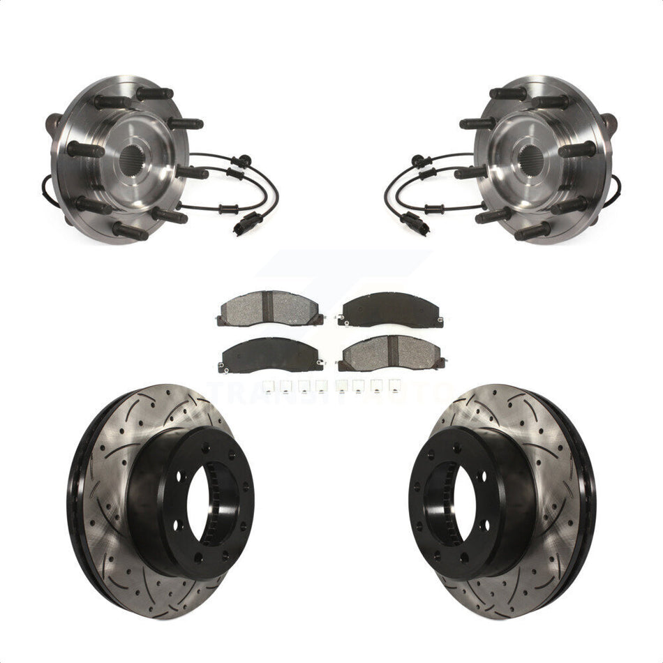 Front Hub Bearing Assembly With Coated Drilled Slotted Disc Brake Rotors And Semi-Metallic Pads Kit For Ram 2500 3500 KBB-103228