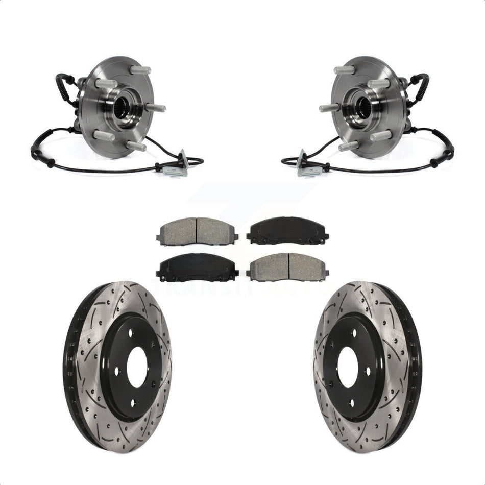 Front Hub Bearing Assembly With Coated Drilled Slotted Disc Brake Rotors And Semi-Metallic Pads Kit For 2017-2018 Dodge Grand Caravan Single Piston Caliper KBB-103230