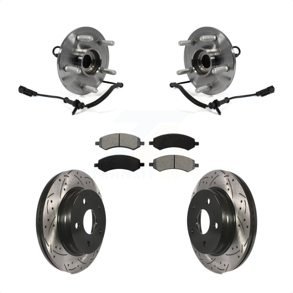 Front Hub Bearing Assembly With Coated Drilled Slotted Disc Brake Rotors And Semi-Metallic Pads Kit For Ram 1500 Classic KBB-103232
