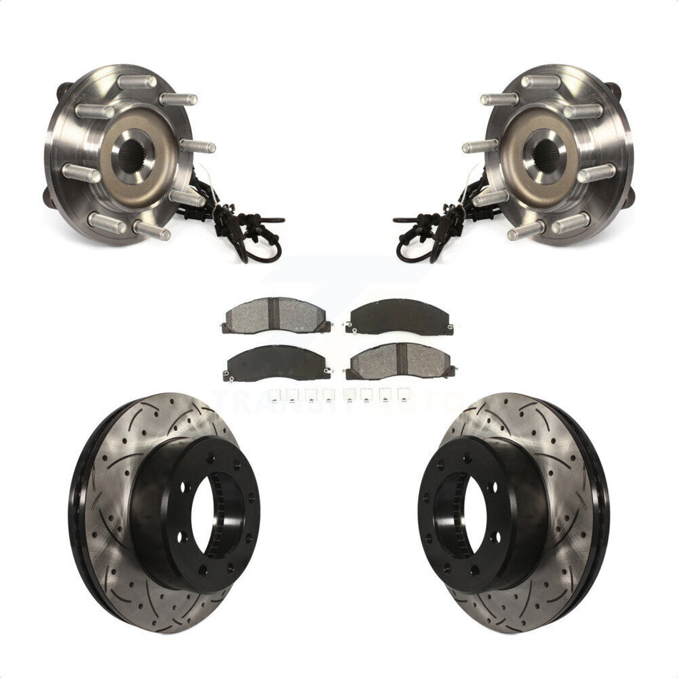 Front Hub Bearing Assembly With Coated Drilled Slotted Disc Brake Rotors And Semi-Metallic Pads Kit For Ram 2500 3500 KBB-103238