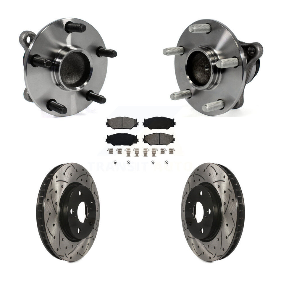 Front Hub Bearing Assembly With Coated Drilled Slotted Disc Brake Rotors And Semi-Metallic Pads Kit For Lexus IS250 RWD KBB-103242