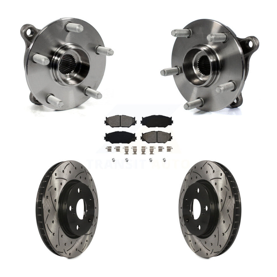 Front Hub Bearing Assembly With Coated Drilled Slotted Disc Brake Rotors And Semi-Metallic Pads Kit For Lexus IS250 AWD KBB-103243