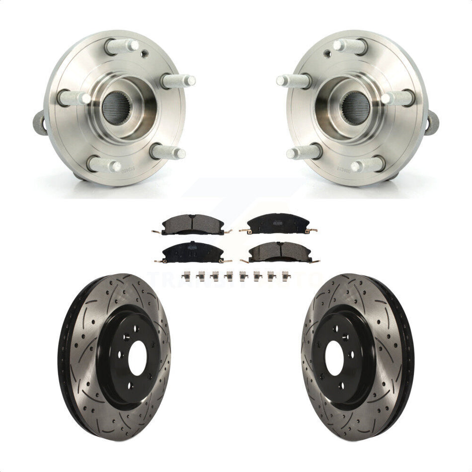Front Hub Bearing Assembly With Coated Drilled Slotted Disc Brake Rotors And Ceramic Pads Kit For 2013 Ford Explorer Sport Heavy Duty Brakes KBB-103245