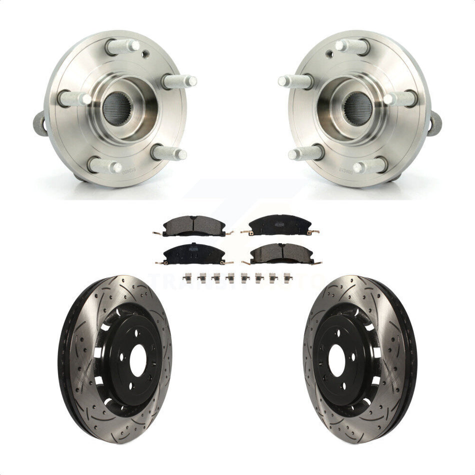 Front Hub Bearing Assembly With Coated Drilled Slotted Disc Brake Rotors And Ceramic Pads Kit For Ford Explorer Police Interceptor Utility KBB-103246