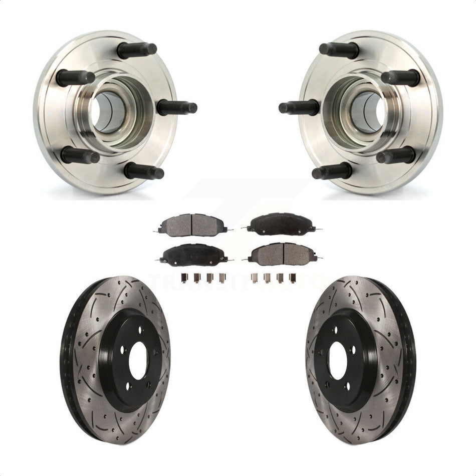 Front Hub Bearing Assembly With Coated Drilled Slotted Disc Brake Rotors And Ceramic Pads Kit For Ford Mustang KBB-103263