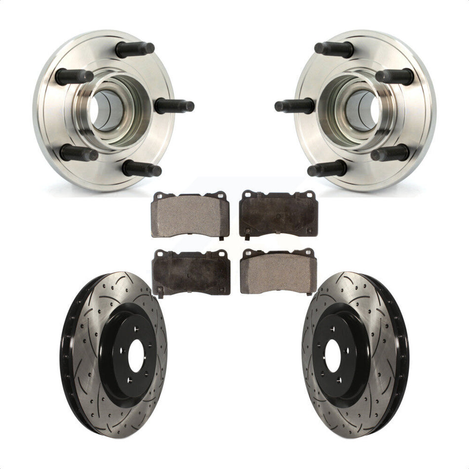 Front Hub Bearing Assembly With Coated Drilled Slotted Disc Brake Rotors And Ceramic Pads Kit For Ford Mustang KBB-103264