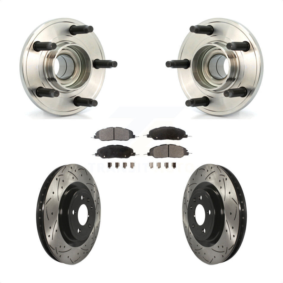 Front Hub Bearing Assembly With Coated Drilled Slotted Disc Brake Rotors And Ceramic Pads Kit For Ford Mustang KBB-103265