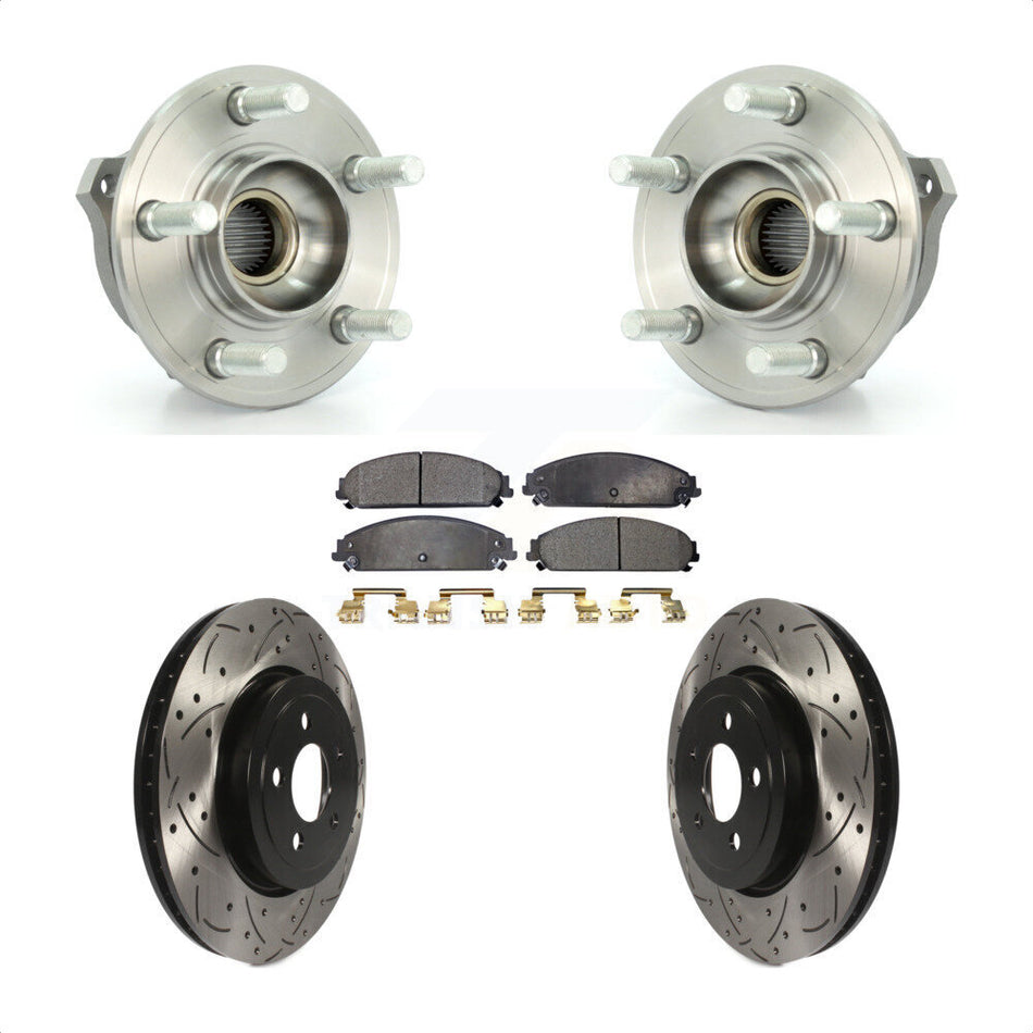 Front Hub Bearing Assembly With Coated Drilled Slotted Disc Brake Rotors And Ceramic Pads Kit For Dodge Charger Chrysler 300 Challenger Magnum KBB-103269