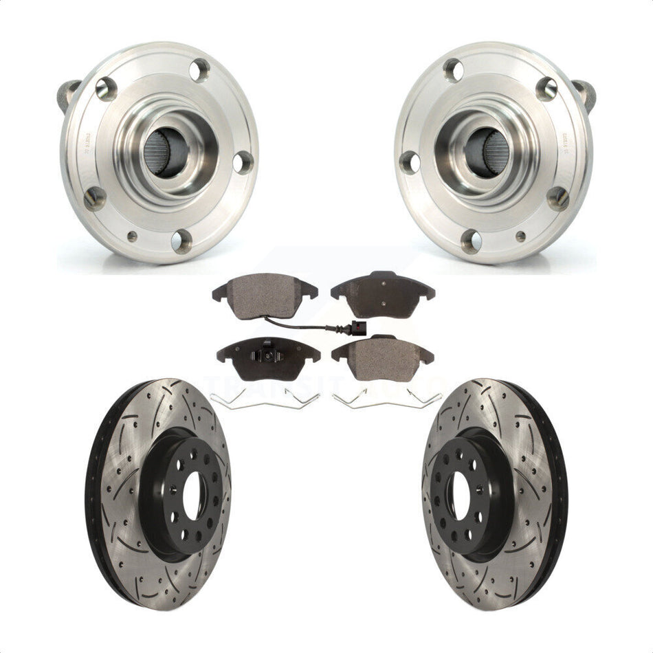Front Hub Bearing Assembly With Coated Drilled Slotted Disc Brake Rotors And Ceramic Pads Kit For Volkswagen Jetta Beetle CC Passat GTI Audi Eos A3 TT Quattro Golf KBB-103272