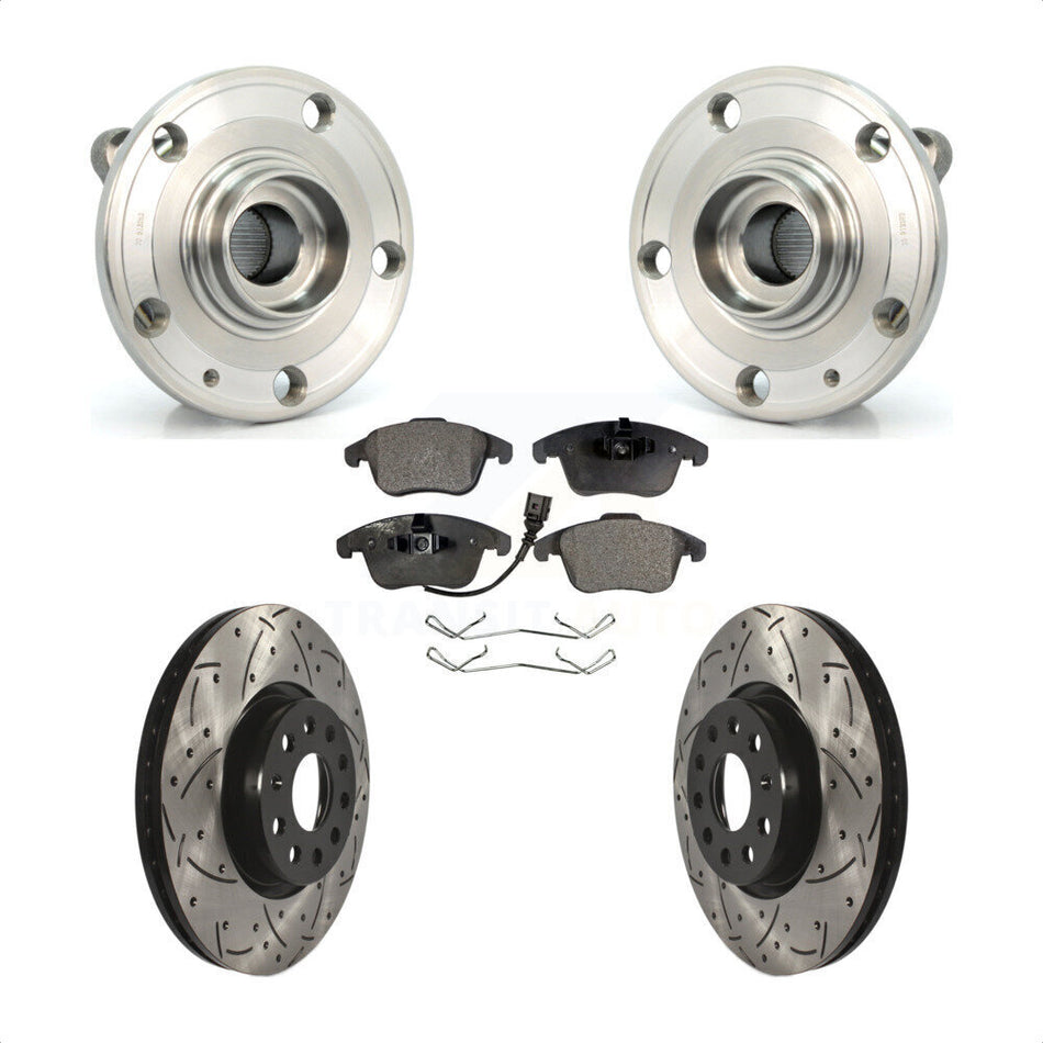 Front Hub Bearing Assembly With Coated Drilled Slotted Disc Brake Rotors And Ceramic Pads Kit For Volkswagen Passat Tiguan Audi Q3 Quattro Limited KBB-103273