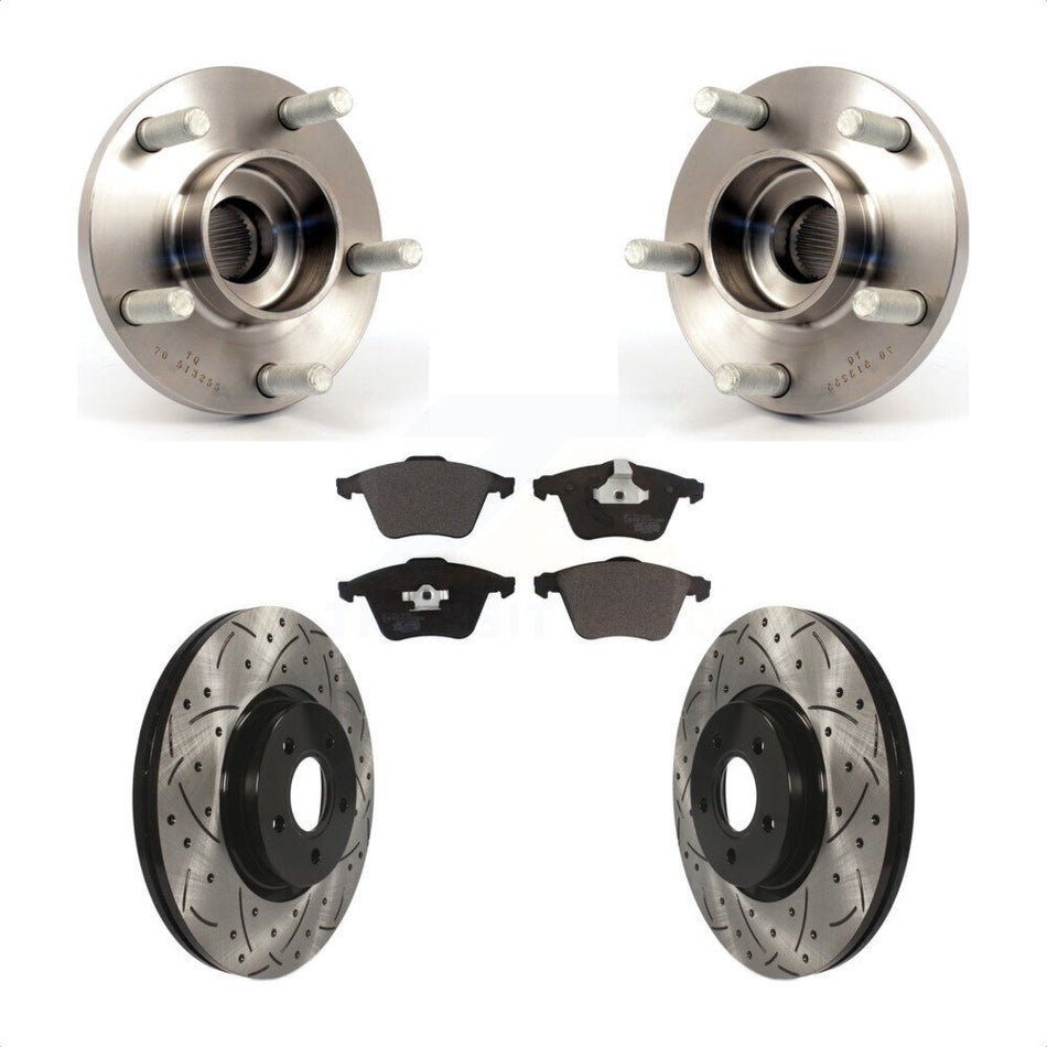 Front Hub Bearing Assembly With Coated Drilled Slotted Disc Brake Rotors And Ceramic Pads Kit For Volvo S40 C70 V50 320mm Diameter Rotor KBB-103280