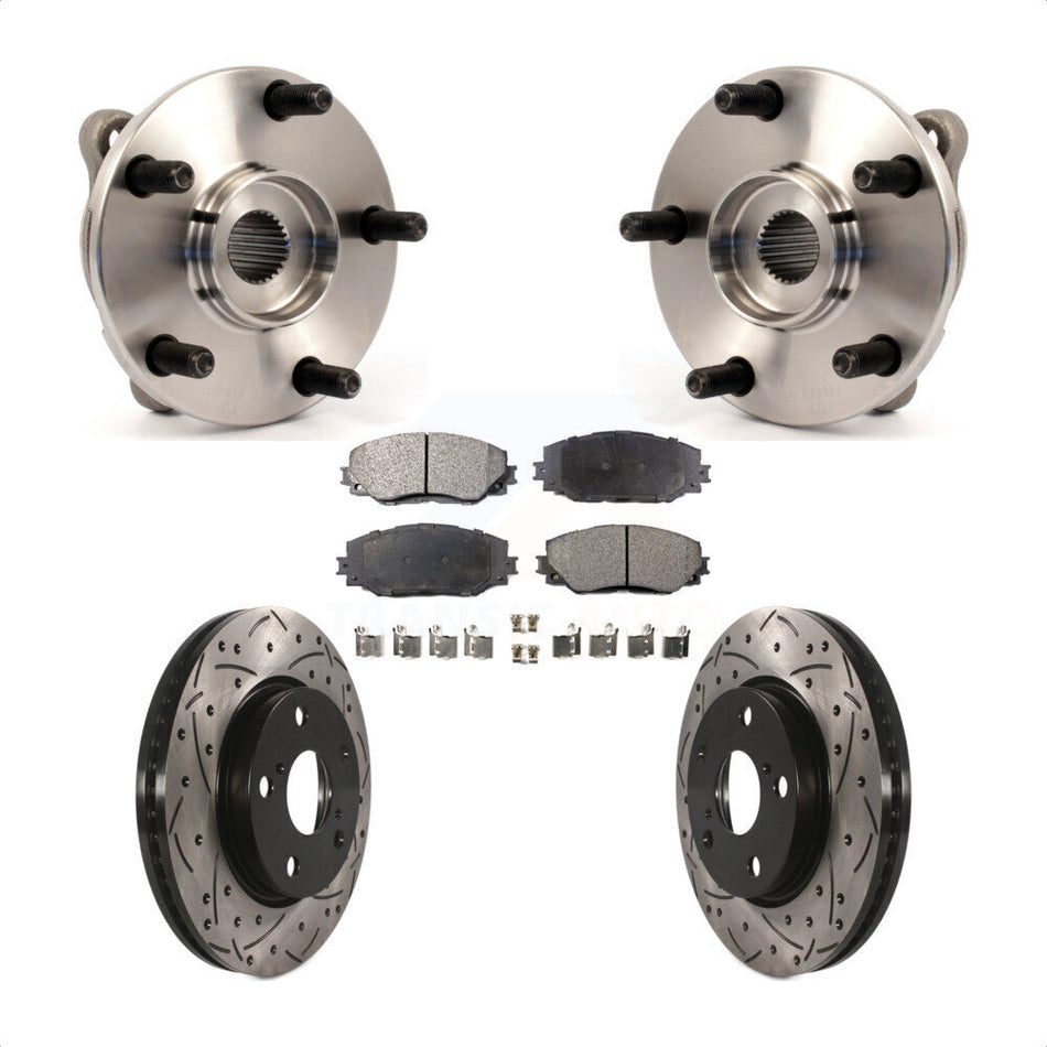 Front Hub Bearing Assembly With Coated Drilled Slotted Disc Brake Rotors And Ceramic Pads Kit For Toyota RAV4 Scion xB Prius V Lexus HS250h KBB-103283