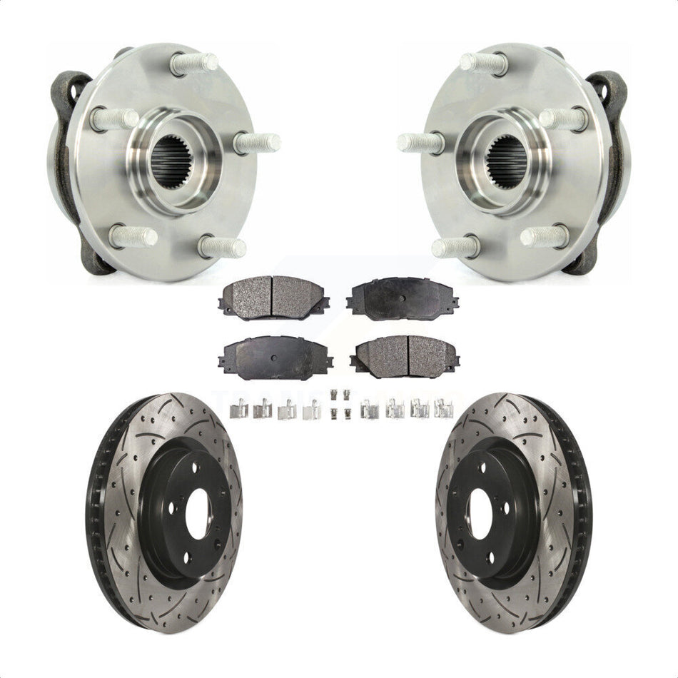 Front Hub Bearing Assembly With Coated Drilled Slotted Disc Brake Rotors And Ceramic Pads Kit For Toyota RAV4 Scion tC Mirai KBB-103284