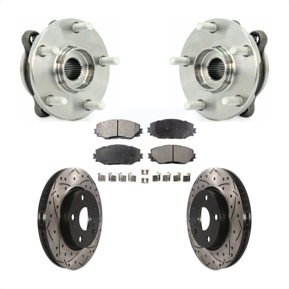 Front Hub Bearing Assembly With Coated Drilled Slotted Disc Brake Rotors And Ceramic Pads Kit For 2013-2018 Toyota RAV4 LE KBB-103285