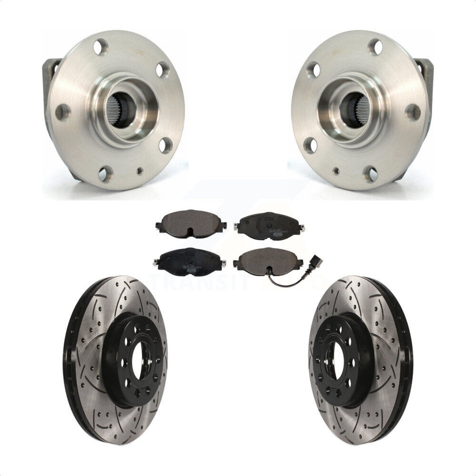 Front Hub Bearing Assembly With Coated Drilled Slotted Disc Brake Rotors And Ceramic Pads Kit For Volkswagen Golf SportWagen e-Golf KBB-103289