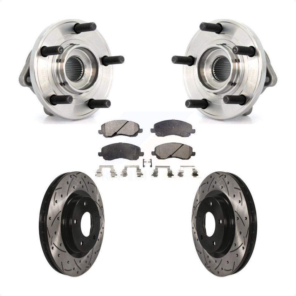 Front Hub Bearing Assembly With Coated Drilled Slotted Disc Brake Rotors And Ceramic Pads Kit For Chrysler Dodge Avenger 200 Sebring Caliber KBB-103291