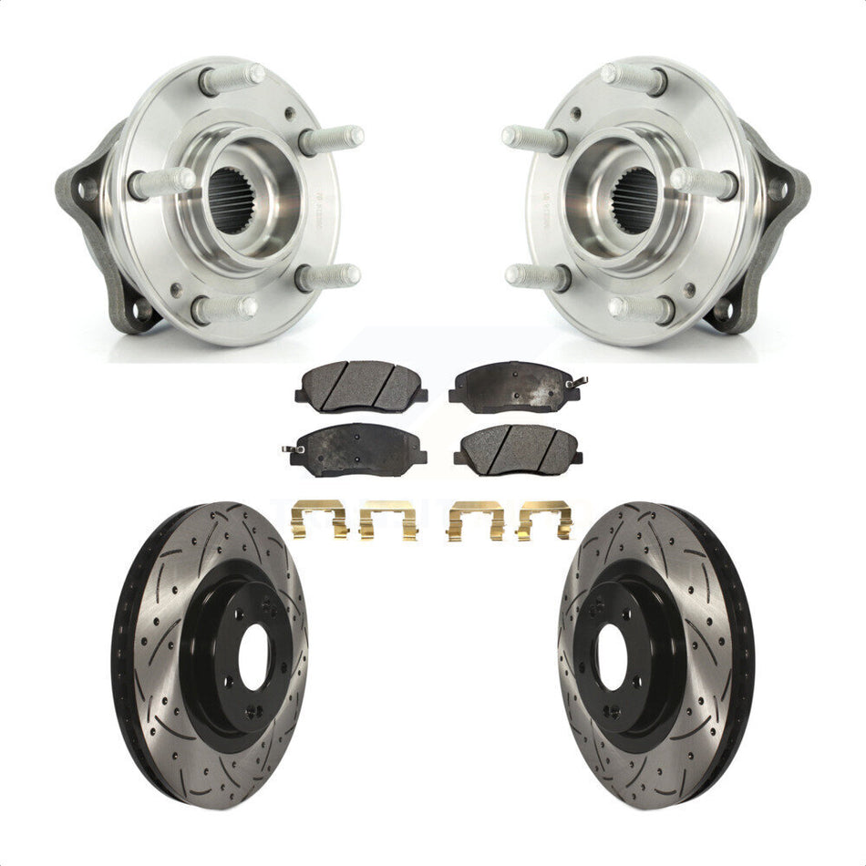 Front Hub Bearing Assembly With Coated Drilled Slotted Disc Brake Rotors And Ceramic Pads Kit For 2013-2014 Hyundai Santa Fe 3.3L ABS Brakes KBB-103293