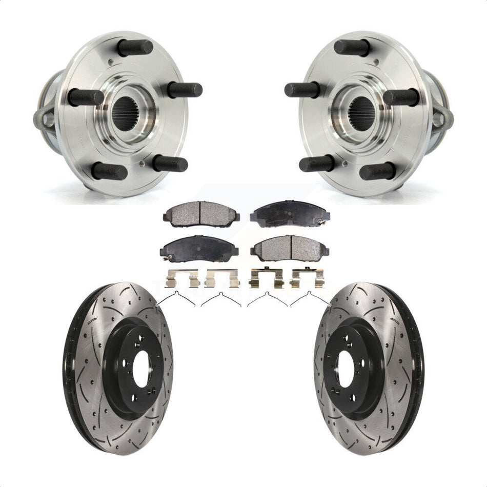 Front Hub Bearing Assembly With Coated Drilled Slotted Disc Brake Rotors And Ceramic Pads Kit For Honda Pilot Acura MDX ZDX KBB-103296