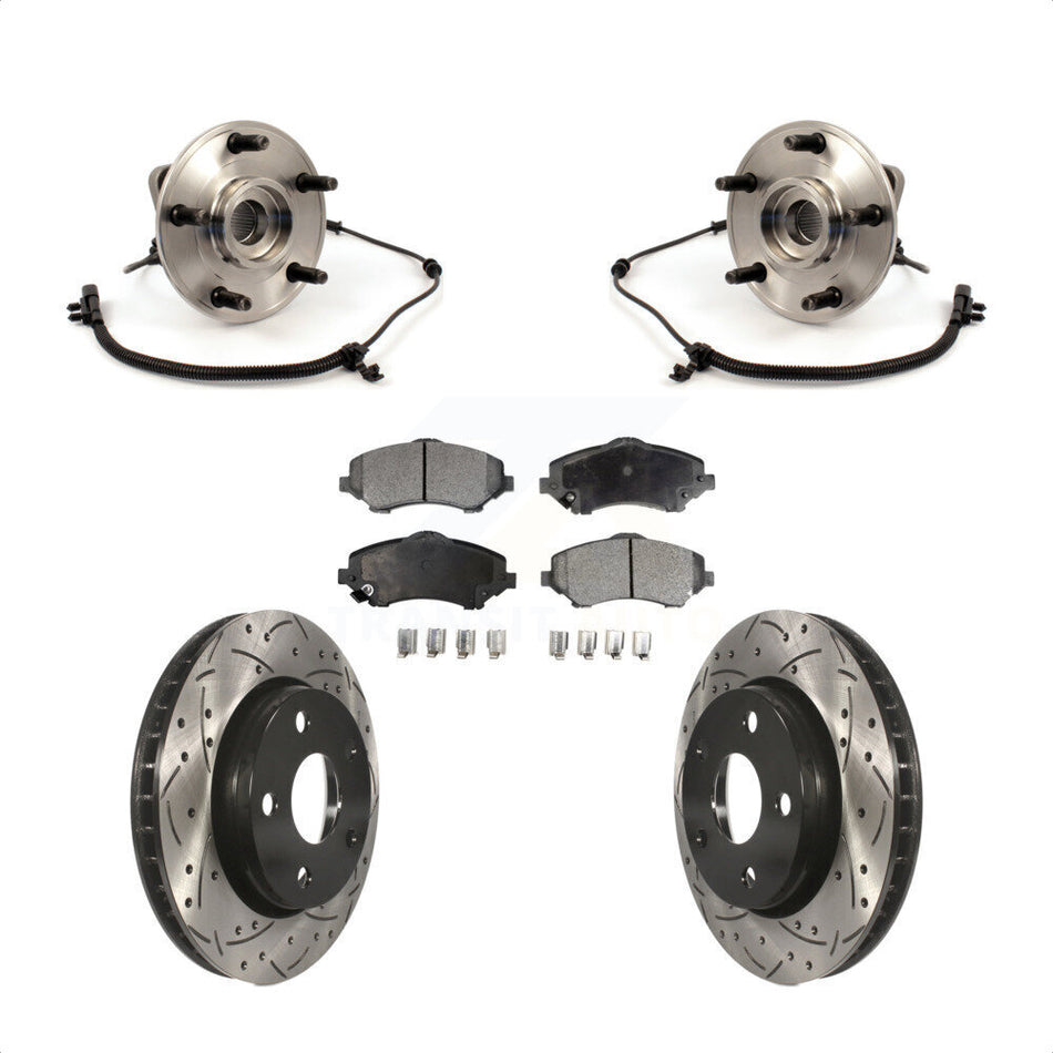 Front Hub Bearing Assembly With Coated Drilled Slotted Disc Brake Rotors And Ceramic Pads Kit For 2007-2010 Jeep Wrangler KBB-103300
