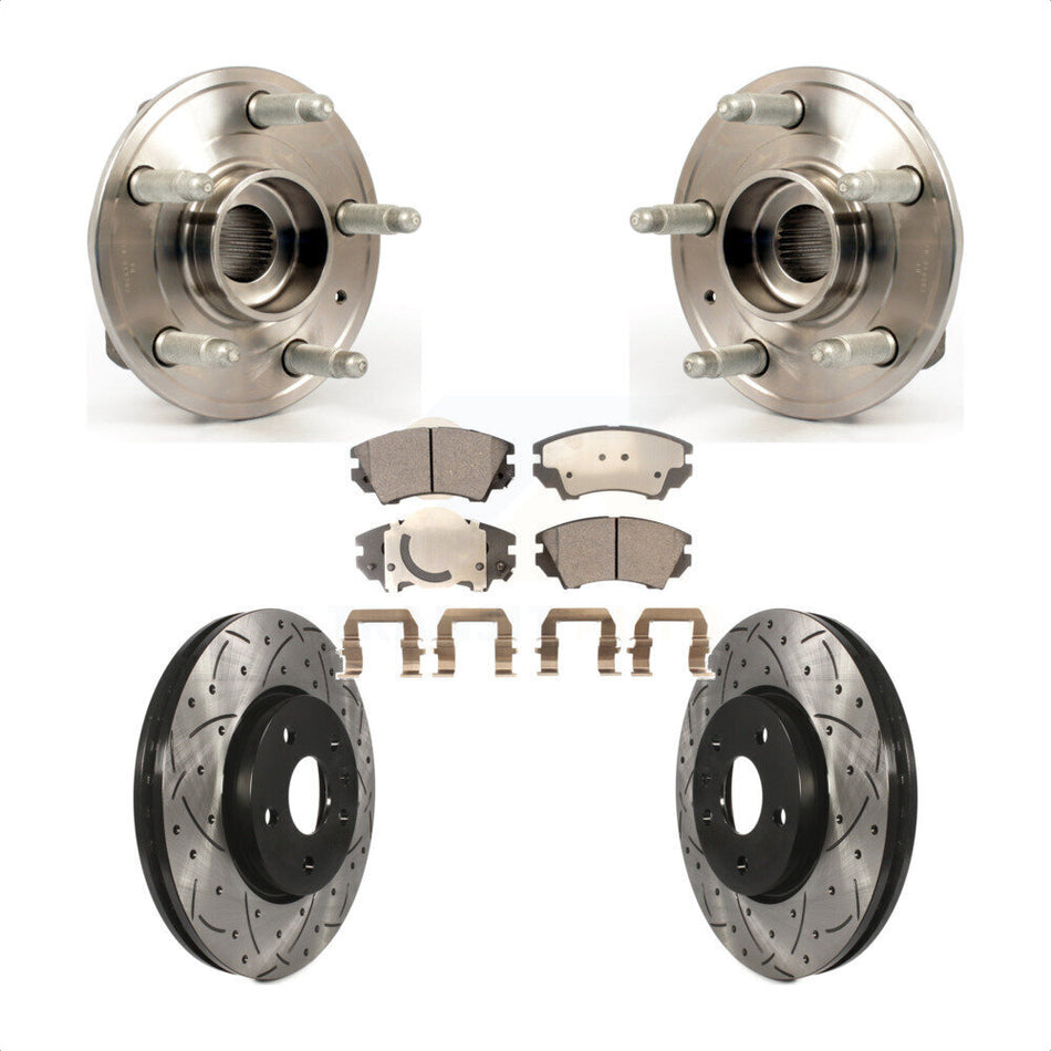 Front Hub Bearing Assembly With Coated Drilled Slotted Disc Brake Rotors And Ceramic Pads Kit For 2010-2015 Chevrolet Camaro LT LS KBB-103309