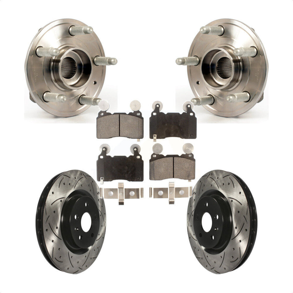 Front Hub Bearing Assembly With Coated Drilled Slotted Disc Brake Rotors And Ceramic Pads Kit For 2010-2013 Chevrolet Camaro SS KBB-103312
