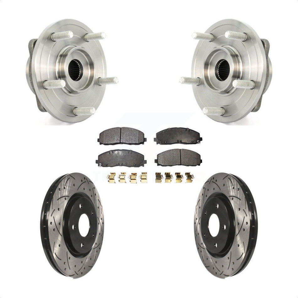 Front Hub Bearing Assembly With Coated Drilled Slotted Disc Brake Rotors And Ceramic Pads Kit For Dodge Journey KBB-103314